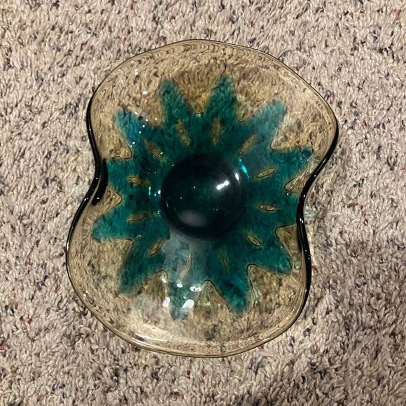 Rare Fostoria Hawaiian Peacock Blue + Pale Amber Bowl 1961-1963 Mid Century Foot - Picture 1 of 4